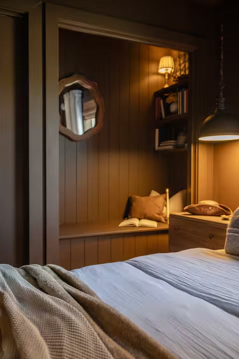 Warm bedroom reading nook