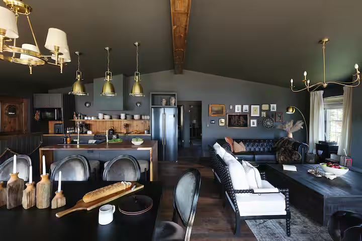 Open-plan kitchen, dining, and living room